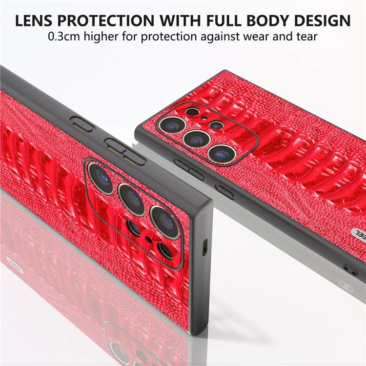 ABEEL For Samsung Galaxy S24 Ultra Case Crocodile Texture Genuine Cow Leather+PC+TPU Cover
