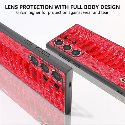 ABEEL For Samsung Galaxy S24 Ultra Case Crocodile Texture Genuine Cow Leather+PC+TPU Cover