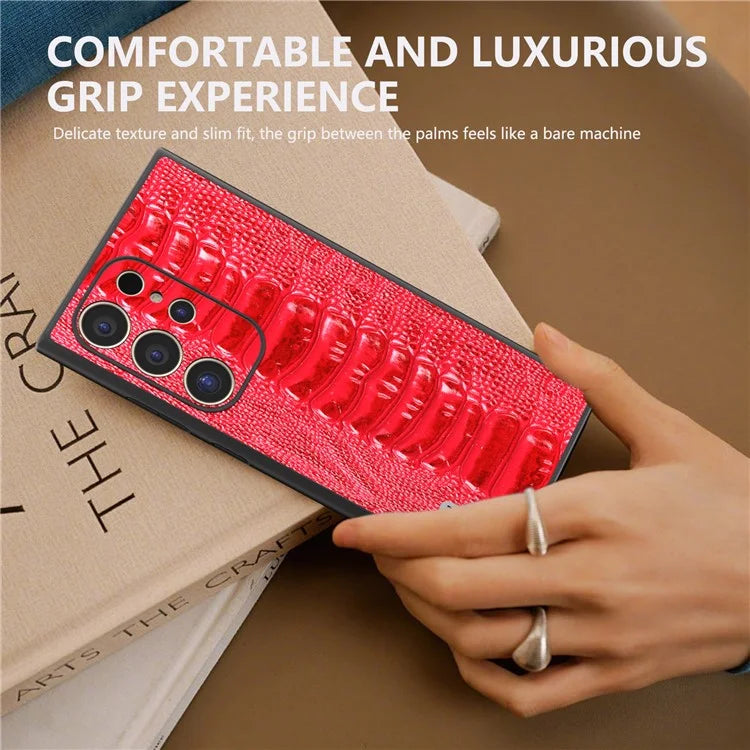 ABEEL For Samsung Galaxy S24 Ultra Case Crocodile Texture Genuine Cow Leather+PC+TPU Cover