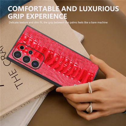 ABEEL For Samsung Galaxy S24 Ultra Case Crocodile Texture Genuine Cow Leather+PC+TPU Cover