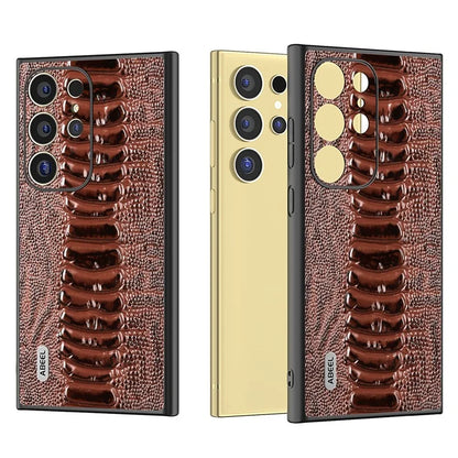 ABEEL For Samsung Galaxy S24 Ultra Case Crocodile Texture Genuine Cow Leather+PC+TPU Cover
