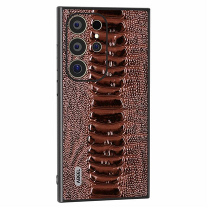 ABEEL For Samsung Galaxy S24 Ultra Case Crocodile Texture Genuine Cow Leather+PC+TPU Cover