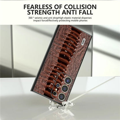 ABEEL For Samsung Galaxy S24 Ultra Case Crocodile Texture Genuine Cow Leather+PC+TPU Cover