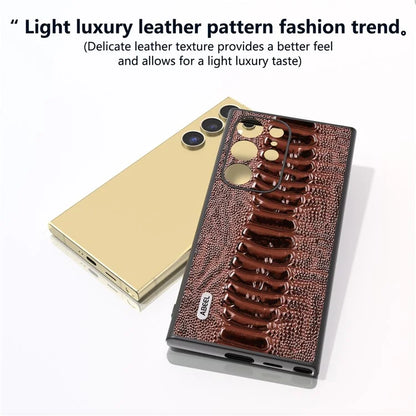 ABEEL For Samsung Galaxy S24 Ultra Case Crocodile Texture Genuine Cow Leather+PC+TPU Cover