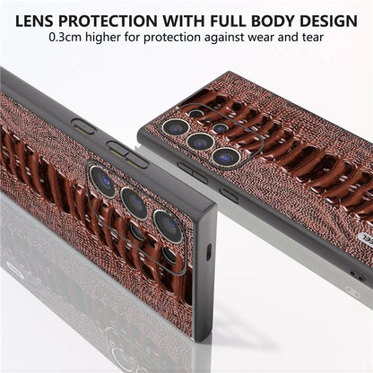 ABEEL For Samsung Galaxy S24 Ultra Case Crocodile Texture Genuine Cow Leather+PC+TPU Cover