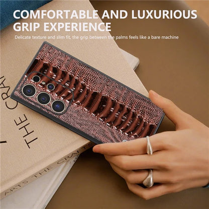 ABEEL For Samsung Galaxy S24 Ultra Case Crocodile Texture Genuine Cow Leather+PC+TPU Cover