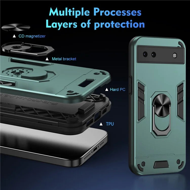For Google Pixel 6a Case Magnetic Car Mount Phone Cover with Ring Kickstand