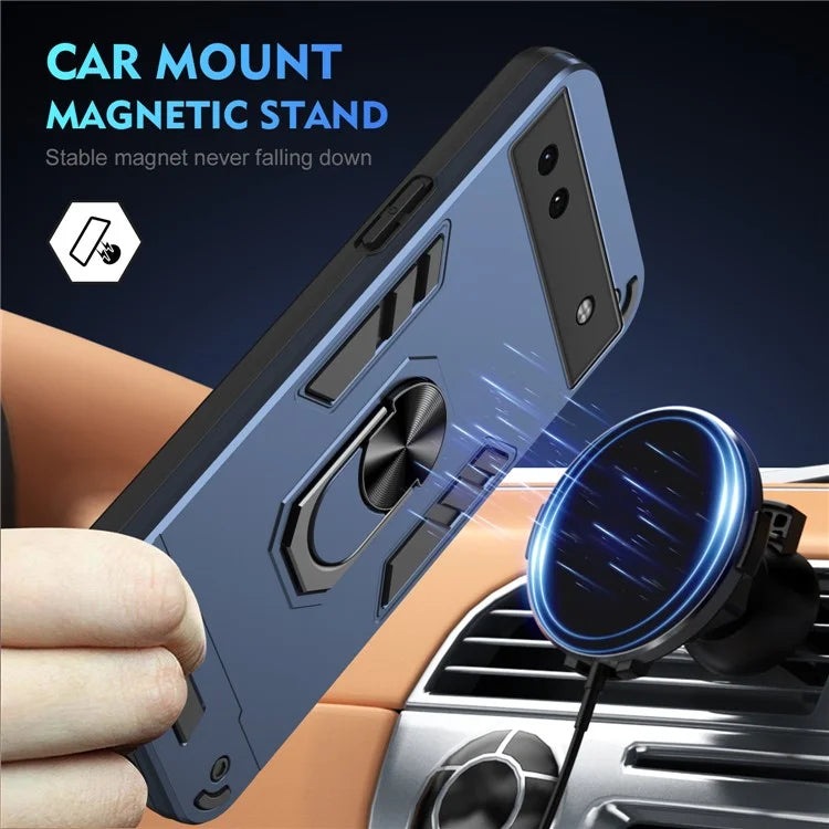 For Google Pixel 6a Case Magnetic Car Mount Phone Cover with Ring Kickstand