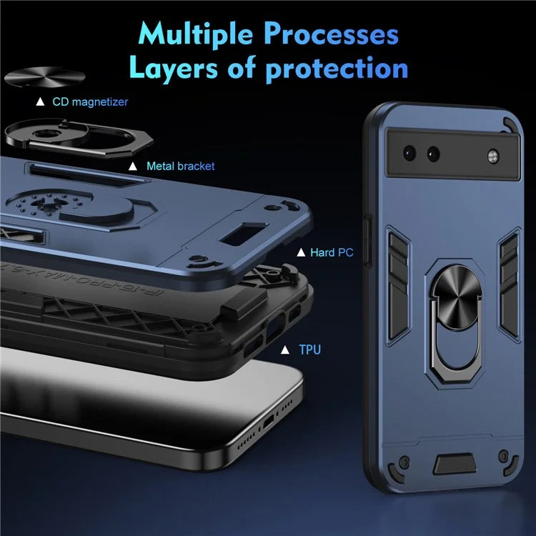 For Google Pixel 6a Case Magnetic Car Mount Phone Cover with Ring Kickstand