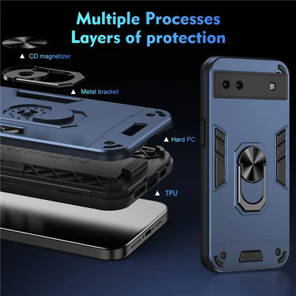 For Google Pixel 6a Case Magnetic Car Mount Phone Cover with Ring Kickstand