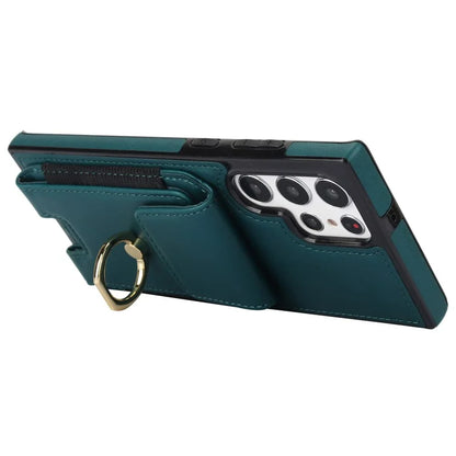 For Samsung Galaxy S22 Ultra 5G Case Card Holder Leather Coated TPU Kickstand Cover