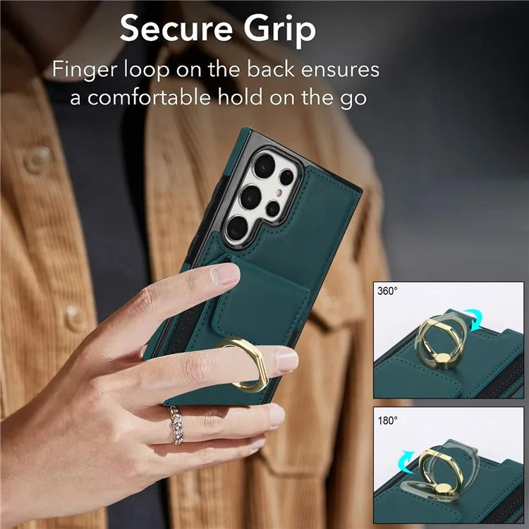 For Samsung Galaxy S22 Ultra 5G Case Card Holder Leather Coated TPU Kickstand Cover