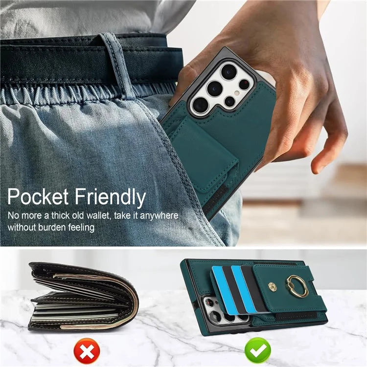 For Samsung Galaxy S22 Ultra 5G Case Card Holder Leather Coated TPU Kickstand Cover