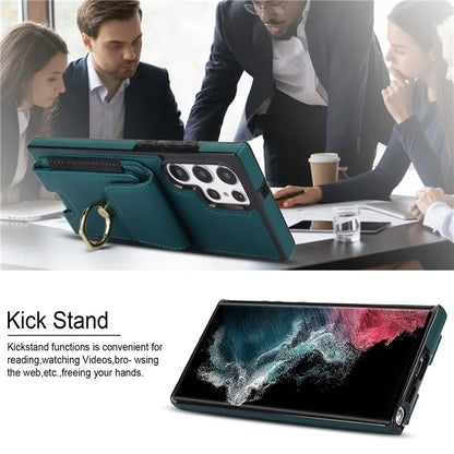For Samsung Galaxy S22 Ultra 5G Case Card Holder Leather Coated TPU Kickstand Cover