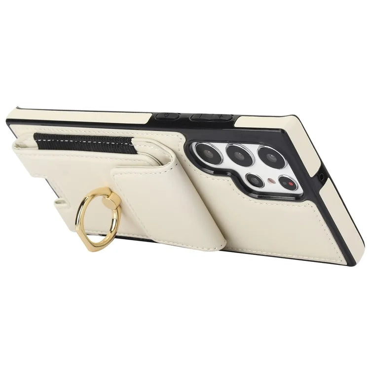 For Samsung Galaxy S22 Ultra 5G Case Card Holder Leather Coated TPU Kickstand Cover