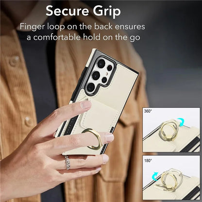 For Samsung Galaxy S22 Ultra 5G Case Card Holder Leather Coated TPU Kickstand Cover
