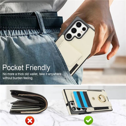 For Samsung Galaxy S22 Ultra 5G Case Card Holder Leather Coated TPU Kickstand Cover