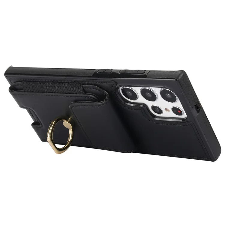 For Samsung Galaxy S22 Ultra 5G Case Card Holder Leather Coated TPU Kickstand Cover