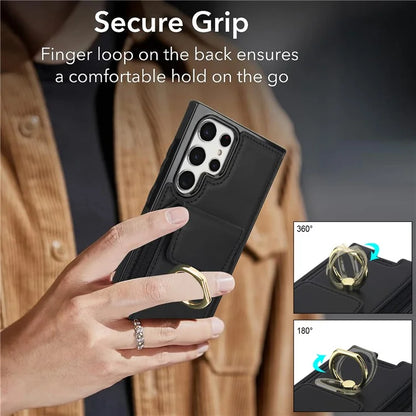 For Samsung Galaxy S22 Ultra 5G Case Card Holder Leather Coated TPU Kickstand Cover