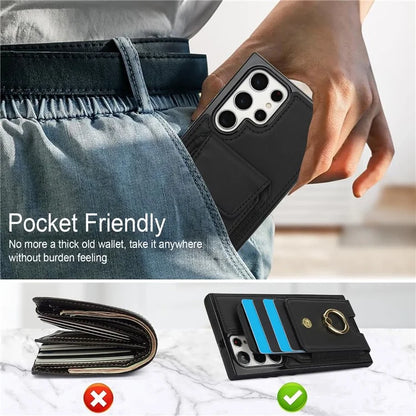 For Samsung Galaxy S22 Ultra 5G Case Card Holder Leather Coated TPU Kickstand Cover