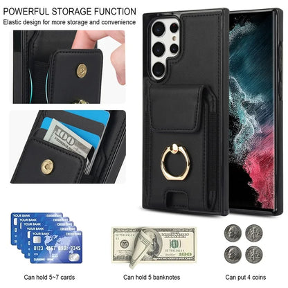 For Samsung Galaxy S22 Ultra 5G Case Card Holder Leather Coated TPU Kickstand Cover