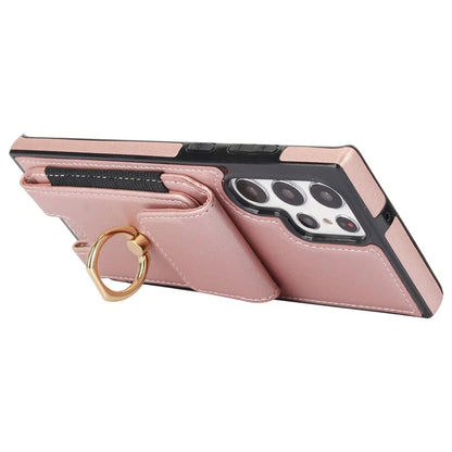 For Samsung Galaxy S22 Ultra 5G Case Card Holder Leather Coated TPU Kickstand Cover