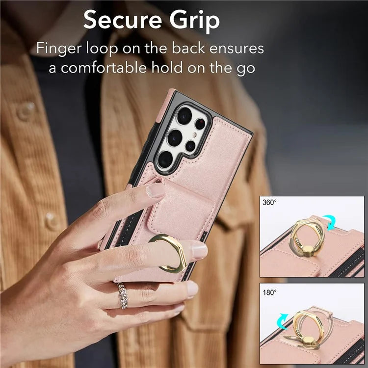 For Samsung Galaxy S22 Ultra 5G Case Card Holder Leather Coated TPU Kickstand Cover