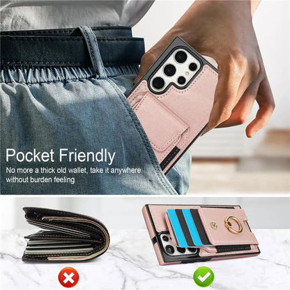 For Samsung Galaxy S22 Ultra 5G Case Card Holder Leather Coated TPU Kickstand Cover