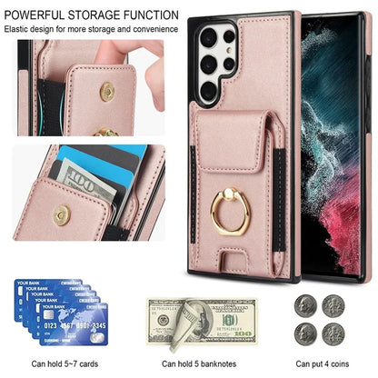 For Samsung Galaxy S22 Ultra 5G Case Card Holder Leather Coated TPU Kickstand Cover
