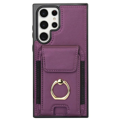 For Samsung Galaxy S22 Ultra 5G Case Card Holder Leather Coated TPU Kickstand Cover