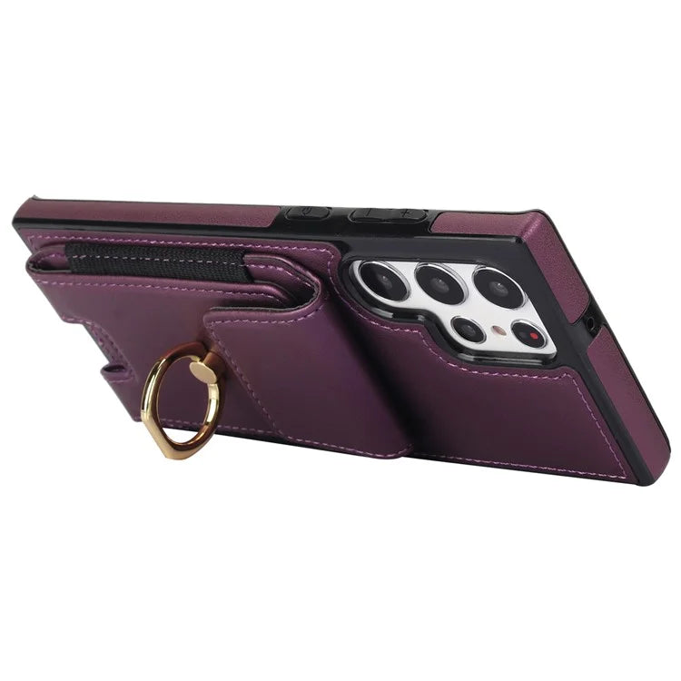 For Samsung Galaxy S22 Ultra 5G Case Card Holder Leather Coated TPU Kickstand Cover