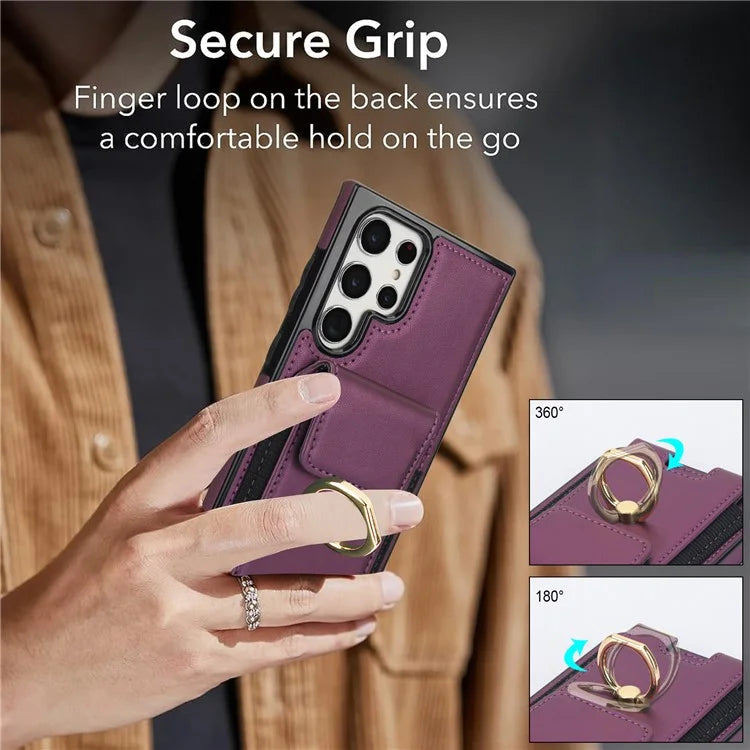 For Samsung Galaxy S22 Ultra 5G Case Card Holder Leather Coated TPU Kickstand Cover