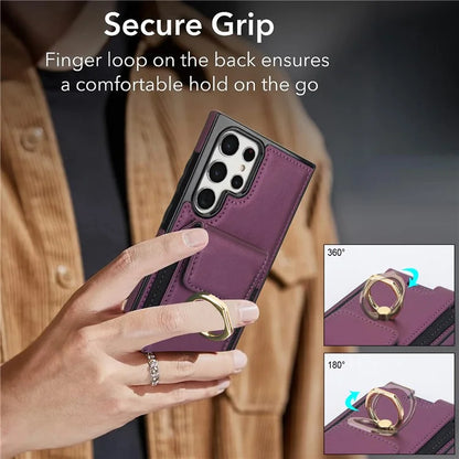 For Samsung Galaxy S22 Ultra 5G Case Card Holder Leather Coated TPU Kickstand Cover