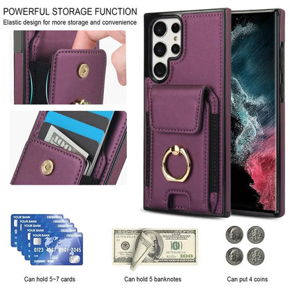 For Samsung Galaxy S22 Ultra 5G Case Card Holder Leather Coated TPU Kickstand Cover