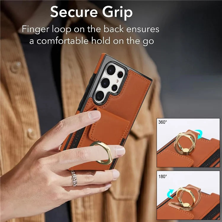 For Samsung Galaxy S22 Ultra 5G Case Card Holder Leather Coated TPU Kickstand Cover