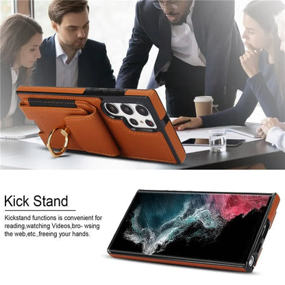 For Samsung Galaxy S22 Ultra 5G Case Card Holder Leather Coated TPU Kickstand Cover