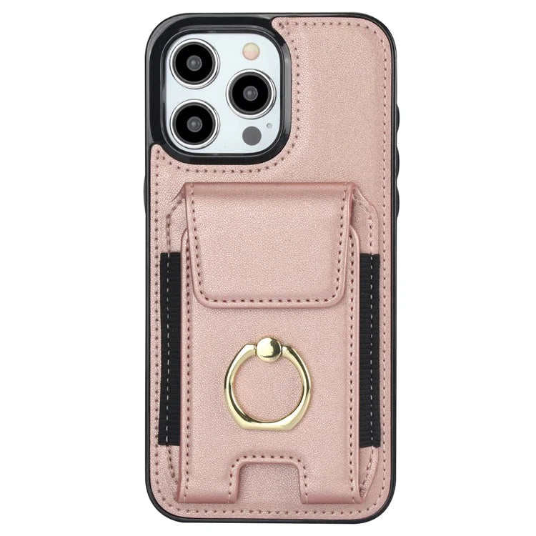 For iPhone 15 Pro Case PU Leather + TPU Anti-Drop Kickstand Phone Cover