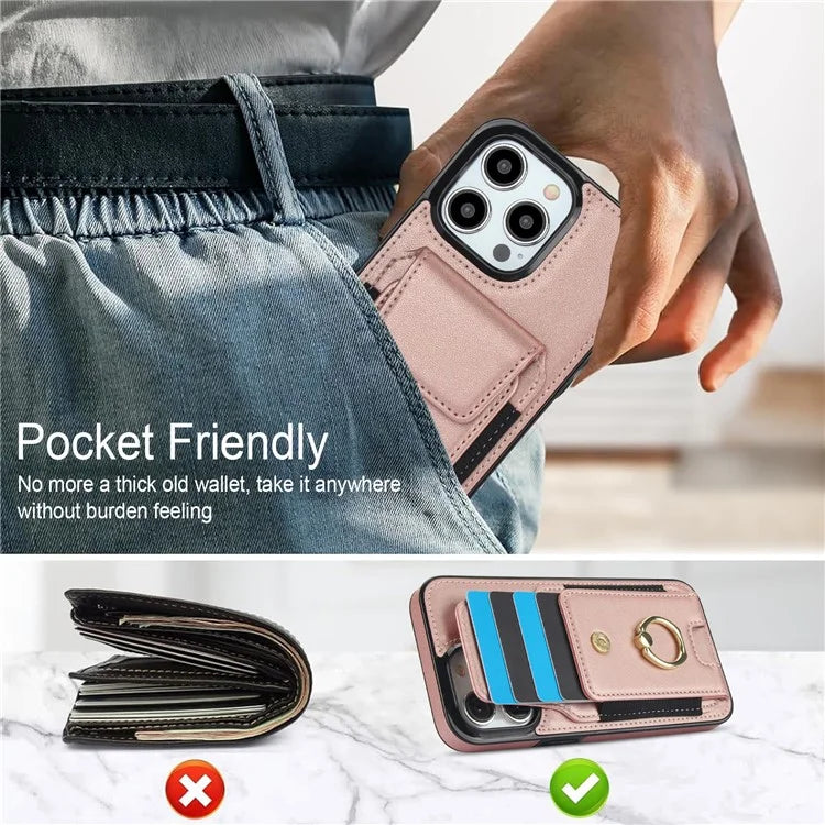 For iPhone 15 Pro Case PU Leather + TPU Anti-Drop Kickstand Phone Cover