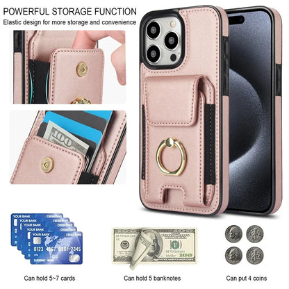 For iPhone 15 Pro Case PU Leather + TPU Anti-Drop Kickstand Phone Cover