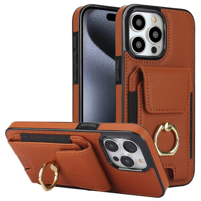 For iPhone 15 Pro Case PU Leather + TPU Anti-Drop Kickstand Phone Cover