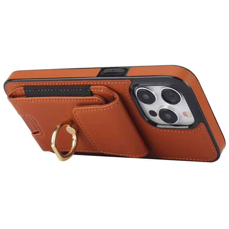 For iPhone 15 Pro Case PU Leather + TPU Anti-Drop Kickstand Phone Cover