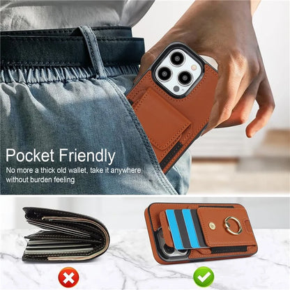 For iPhone 15 Pro Case PU Leather + TPU Anti-Drop Kickstand Phone Cover