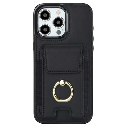 For iPhone 15 Pro Case PU Leather + TPU Anti-Drop Kickstand Phone Cover