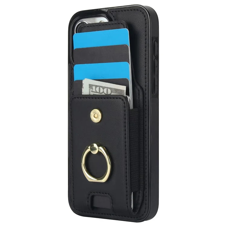 For iPhone 15 Pro Case PU Leather + TPU Anti-Drop Kickstand Phone Cover