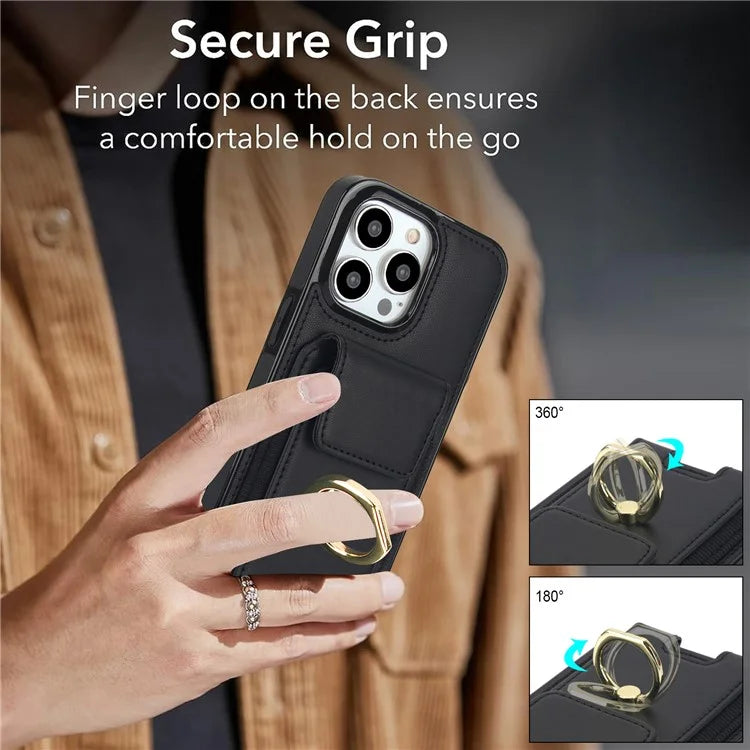 For iPhone 15 Pro Case PU Leather + TPU Anti-Drop Kickstand Phone Cover