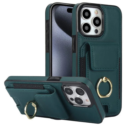 For iPhone 15 Pro Case PU Leather + TPU Anti-Drop Kickstand Phone Cover