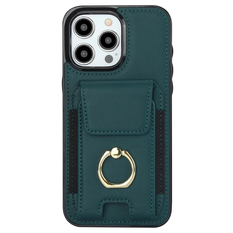 For iPhone 15 Pro Case PU Leather + TPU Anti-Drop Kickstand Phone Cover