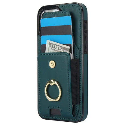 For iPhone 15 Pro Case PU Leather + TPU Anti-Drop Kickstand Phone Cover