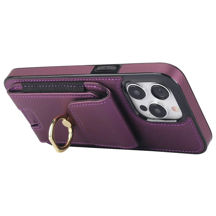 For iPhone 15 Pro Case PU Leather + TPU Anti-Drop Kickstand Phone Cover