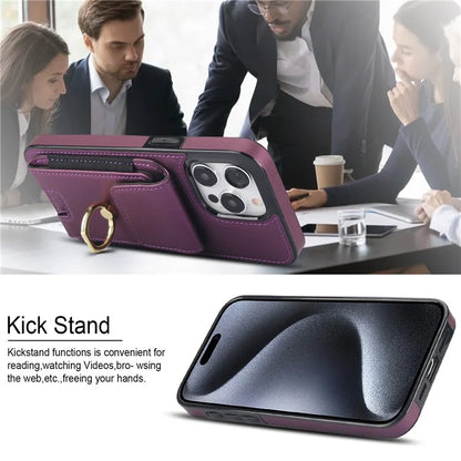 For iPhone 15 Pro Case PU Leather + TPU Anti-Drop Kickstand Phone Cover